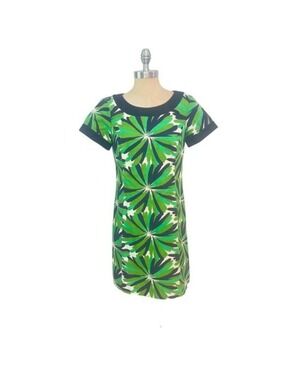 Boden Green & Black Leaf Print Shift Dress size US 6